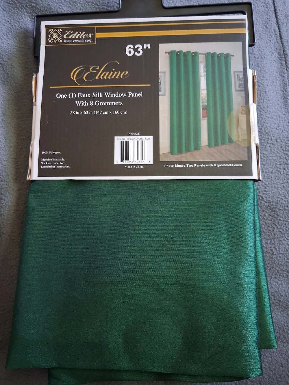 Elaine Faux Silk Window Panel - Emerald Green, 63